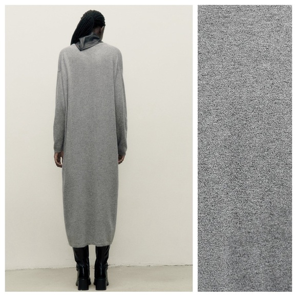 NWT. Zara Gray Wool Blend Knit Buttoned Multi-positional Midi Dress. Size L. - Picture 5 of 15